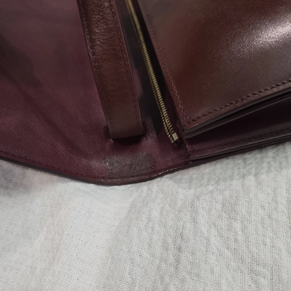 Celine Classic Box Leather Medium Bag Flap Purse Teen Triomphe Burgandy Brown - Picture 15 of 16